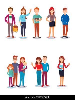 Les gens stydents amis famille enfants parents illustration vectorielle. Illustration de Vecteur