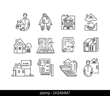 Icônes de ligne vente immobilière et de loyer des panneaux. Illustration de Vecteur