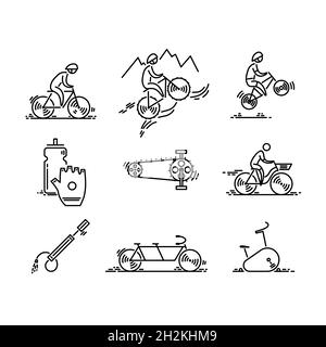 Vélo.Types de vélo vecteur d'icône.Réglage du cyclisme.Icônes de traits fins Illustration de Vecteur