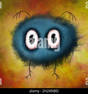 Bizarre Hairy Eyball Monster Alien personnage Cartoon Illustration pour les histoires d'enfants Banque D'Images