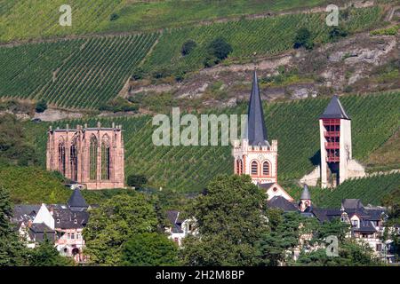 Les ruines de la chapelle Werner sur le Rhin moyen supérieur à Bacharach, en Allemagne Banque D'Images