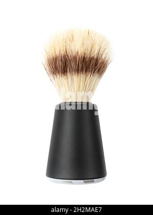 Gros plan de la brosse de rasage isolée sur fond blanc. Banque D'Images