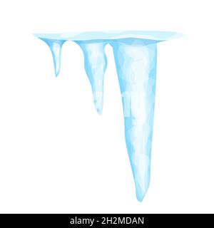 Glaces avec neige décoration d'hiver, eau gelée en dessin animé stile isolé sur fond blanc.Cristaux de glace, élément suspendu.Texturé, brillant.Illustration vectorielle Illustration de Vecteur