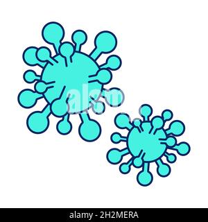 Germe Covid-19 - icône de contour vectoriel de style plat.Deux microbes coronavirus sur fond blanc, illustration isolée Illustration de Vecteur