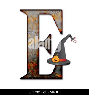 Rendu 3D de la lettre majuscule de l'alphabet d'halloween avec chapeau de génie orné de citrouille Banque D'Images