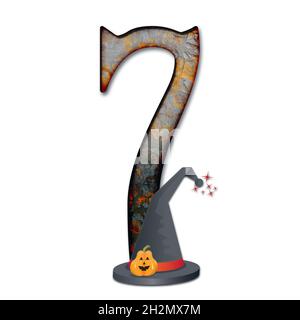 Rendu 3D du numéro d'halloween avec chapeau d'assistant orné de citrouille Banque D'Images