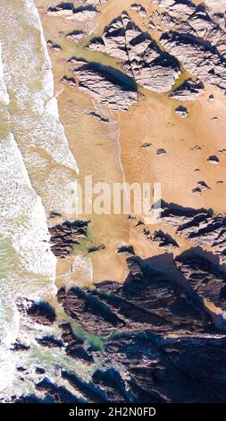 Vue aérienne du rivage à Combesgate Beach - Woolacombe, Devon, Angleterre Banque D'Images