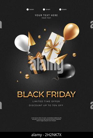 Modèle d'affiche verticale réaliste pour les soldes du Vendredi fou Illustration de Vecteur