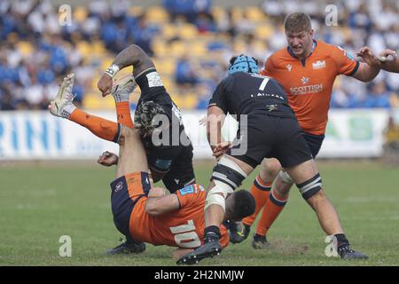 Stade Sergio Lanfranchi, Parme, Italie, 23 octobre 2021,Junior Laloifi (Zebre) s'attaque à Blair Kinghorn lors du Zebre Rugby Club vs Edinburgh - United Rugby Championship match Banque D'Images