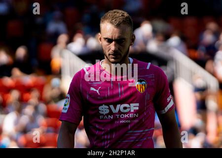 Valence, Espagne.23 octobre 2021.Jasper Cillessen vu pendant l'espagnol la Liga, match de football entre Valencia CF et RCD Mallorca au stade Mestalla à Valence.(score final; Valencia CF 2:2 RCD Mallorca) Credit: SOPA Images Limited/Alay Live News Banque D'Images