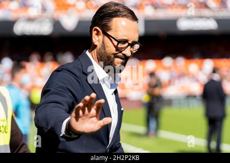 Valence, Espagne.23 octobre 2021.José Bordalas de Valencia CF vu pendant l'espagnol la Liga, match de football entre Valencia CF et RCD Mallorca au stade de Mestalla à Valence.(score final; Valencia CF 2:2 RCD Mallorca) (photo de Xisco Navarro/SOPA Images/Sipa USA) crédit: SIPA USA/Alay Live News Banque D'Images