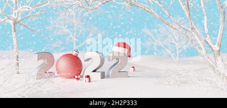 Joyeux Noël et joyeux nouvel an 2022 fond pour cartes de vœux 3d rendu illustration 3d Banque D'Images