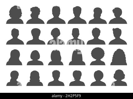 Ensemble de personnes, avatars, gens têtes silhouettes. Les personnes font face à la collection d'icônes de réseau social. Illustration de Vecteur