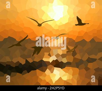 Abstraction volant mouettes au coucher du soleil.Illustration vectorielle Illustration de Vecteur