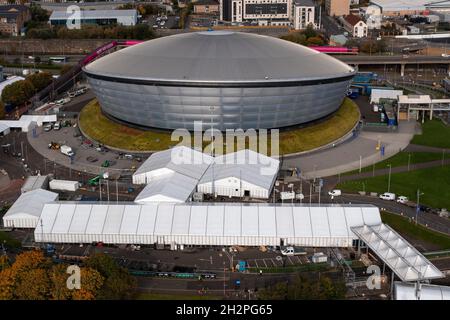 Glasgow, Écosse, Royaume-Uni.23 octobre 2021.PHOTO : vue aérienne de drone en regardant depuis le dessus du site de la COP26.Crédit : Colin Fisher/Alay Live News Banque D'Images