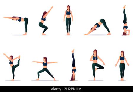 Jeu de poses de yoga, Fitness pose Collection d'illustrations Premium Illustration de Vecteur