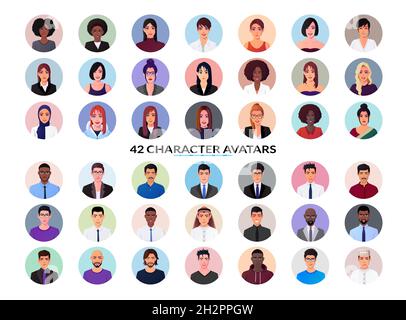 Avatar de personnage avec profil de visage rond Grande Collection Illustration de Vecteur