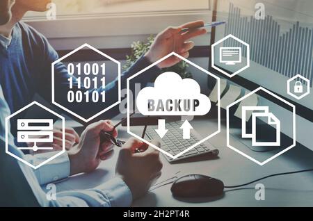 concept de sauvegarde, stockage de données sécurisé, diagramme avec icônes Banque D'Images