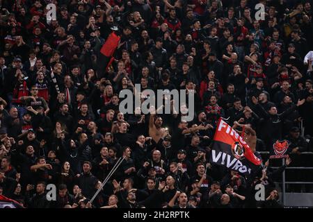 Bologne, Italie, le 23 octobre 2021.AC Milan fans lors de la série A match à Renato Dall'Ara, Bologne.Le crédit photo devrait se lire: Jonathan Moscrop / Sportimage Banque D'Images