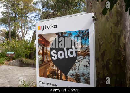 Clareville à Sydney, LJ Hooker agent immobilier a vendu une propriété en bord de mer dans un marché immobilier chauffé de Sydney, NSW, Australie Banque D'Images