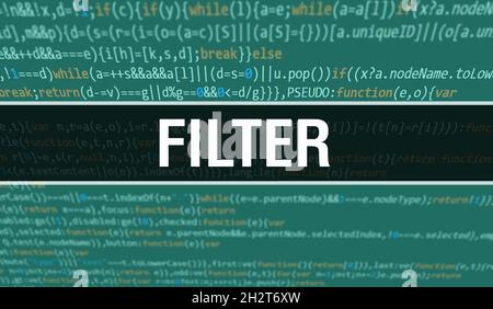 Filtrer avec du texte de code Java numérique.Concept de vecteur de codage de logiciel de filtrage et d'ordinateur.Programmation de script de codage Java, code de programme numérique avec Filt Banque D'Images
