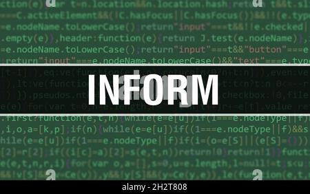 Informer l'illustration de concept à l'aide du code pour le développement de programmes et d'applications.Informer le code du site Web avec des balises colorées dans la vue du navigateur sur fond sombre.Po Banque D'Images