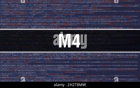 M4 avec texte de code Java numérique.M4 et concept de vecteur de codage de logiciel informatique.Programmation du script de codage Java, code de programme numérique avec M4 à l'écran Banque D'Images