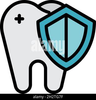 Icône de dent protégée.Contour protégé vecteur dent icône couleur plat isolé Illustration de Vecteur