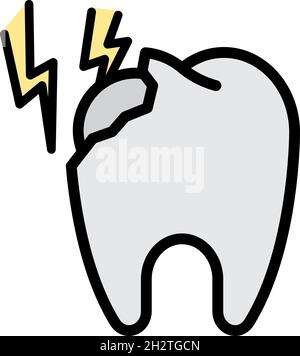 Icône de dent et d'éclair.Contour de dent et d'icône de vecteur de foudre couleur isolée plate Illustration de Vecteur