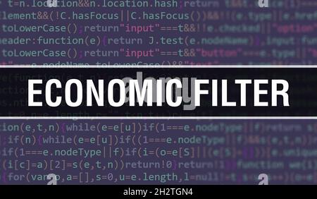 Illustration du concept de filtre économique utilisant le code pour le développement de programmes et d'applications.Code de site Web de filtre économique avec des balises colorées dans la vue de navigateur sur d Banque D'Images