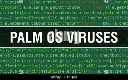 Virus Palm OS avec fond de technologie numérique de code binaire.Arrière-plan abstrait avec le code de programme et les virus Palm OS.Technologie de programmation et de codage Banque D'Images
