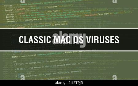 Virus Mac OS classiques avec technologie Abstract Code binaire arrière-plan.données binaires numériques et concept de données sécurisées.Logiciel Banque D'Images