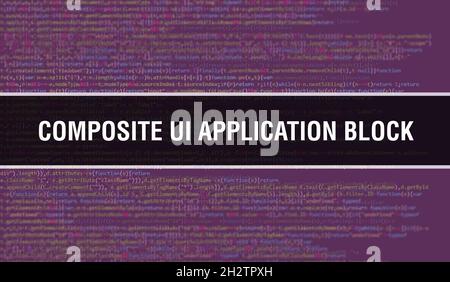 Concept de bloc d'application d'interface utilisateur composite avec parties aléatoires du code de programme.Bloc d'application d'interface utilisateur composite avec technologie de résumé de code de programmation bac Banque D'Images
