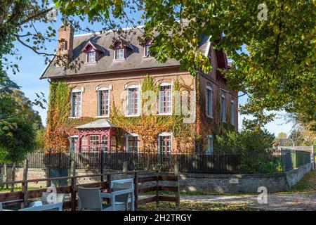 Ancienne villa en bord de mer couverte de super-réducteur de Virginie sous la lumière de l'automne.Saint-Valery, Baie de somme.France Banque D'Images