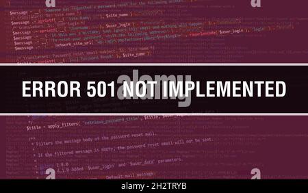 L'erreur 501 n'a pas mis en œuvre l'illustration de concept utilisant le code pour développer des programmes et des applications.Erreur 501 non implémenté code de site Web avec des balises colorées Banque D'Images