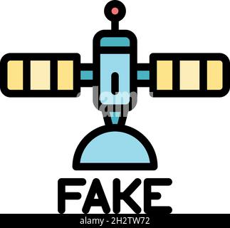 Icône satellite de l'espace d'informations factices.Contour fausses nouvelles espace satellite vecteur icône couleur plat isolé Illustration de Vecteur