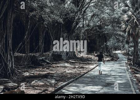 Un voyage à travers les ruines de l'île Ross, le quartier général des îles Andaman et Nicobar en Inde britannique Banque D'Images