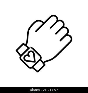 Montre intelligente à portée de main avec symbole en forme de coeur.Pictogramme plat pour toile.Trait.Montres simples isolées sur fond blanc.Outline vector eps10 Banque D'Images