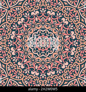 Motif fleuri façon bloc de mandala sans couture.décor coloré.luxueux motif sans couture pour carreaux, tissu, tissu.papier peint oriental. Illustration de Vecteur