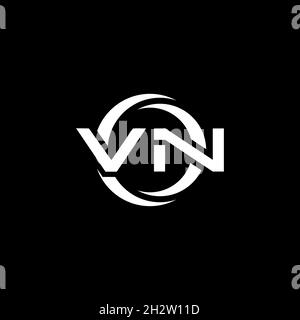 VN Monogram logo lettre avec forme simple et cercle modèle de conception arrondie isolé sur fond noir Illustration de Vecteur