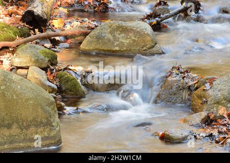 Un matin d'automne à Parfrey's Glen Waterfall dans le comté de Sauk, WI près du parc national de Devil's Lake Banque D'Images