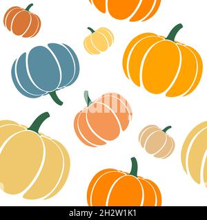 Citrouilles colorées parsemées motif vectoriel sans couture. Illustration de Vecteur
