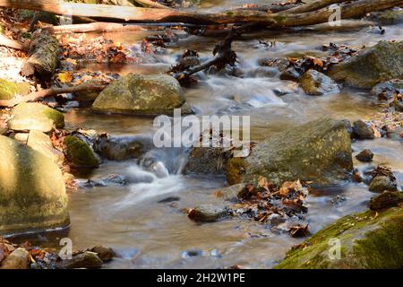 Un matin d'automne à Parfrey's Glen Waterfall dans le comté de Sauk, WI près du parc national de Devil's Lake Banque D'Images