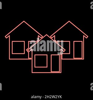 Néon trois maison rouge couleur vecteur illustration plate style lumière image Illustration de Vecteur