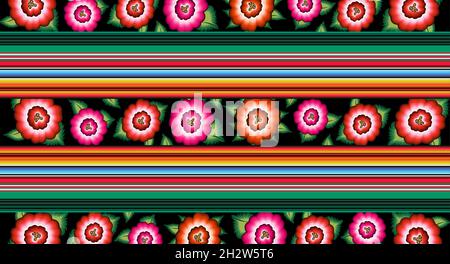 Bannière mexicaine motif fleuri brodé, ethnique coloré fleurs indigènes folk mode design.Brodé style textile traditionnel du Mexique, vecteur Illustration de Vecteur