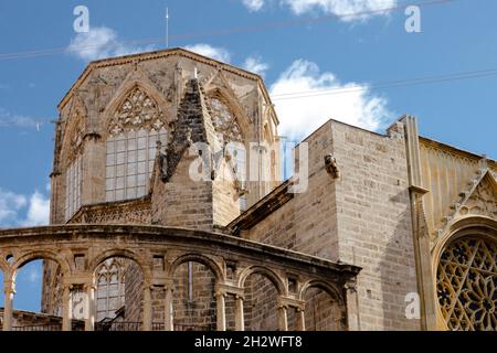 Tour octogonale inachevée Cathédrale de Valence vue du monument de la Plaza de la Virgen Espagne du Moyen âge Banque D'Images