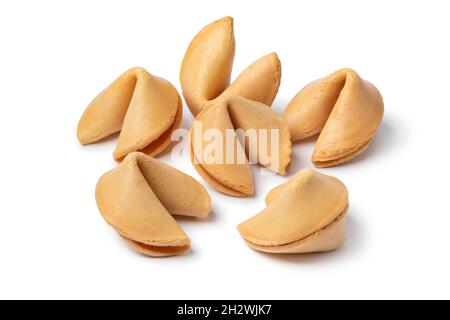 Cookies chinois de fortune isolés sur fond blanc Banque D'Images