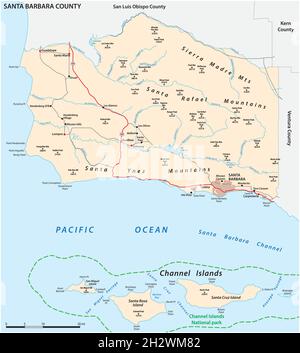 Carte routière vectorielle du comté de Santa Barbara en Californie, États-Unis Illustration de Vecteur