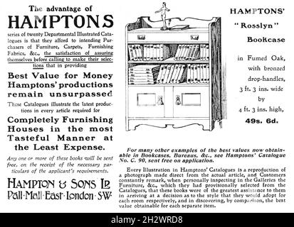 Une publicité de style "Arts & Crafts" en 1902 faisant la promotion de "Hampton & Sons Ltd" de Pall Mall East, Londres, SW."Complètement l'ameublement des maisons de la manière la plus élégante au moins à la charge". Banque D'Images