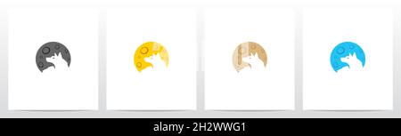 Logo Wolf Head on Moon Illustration de Vecteur